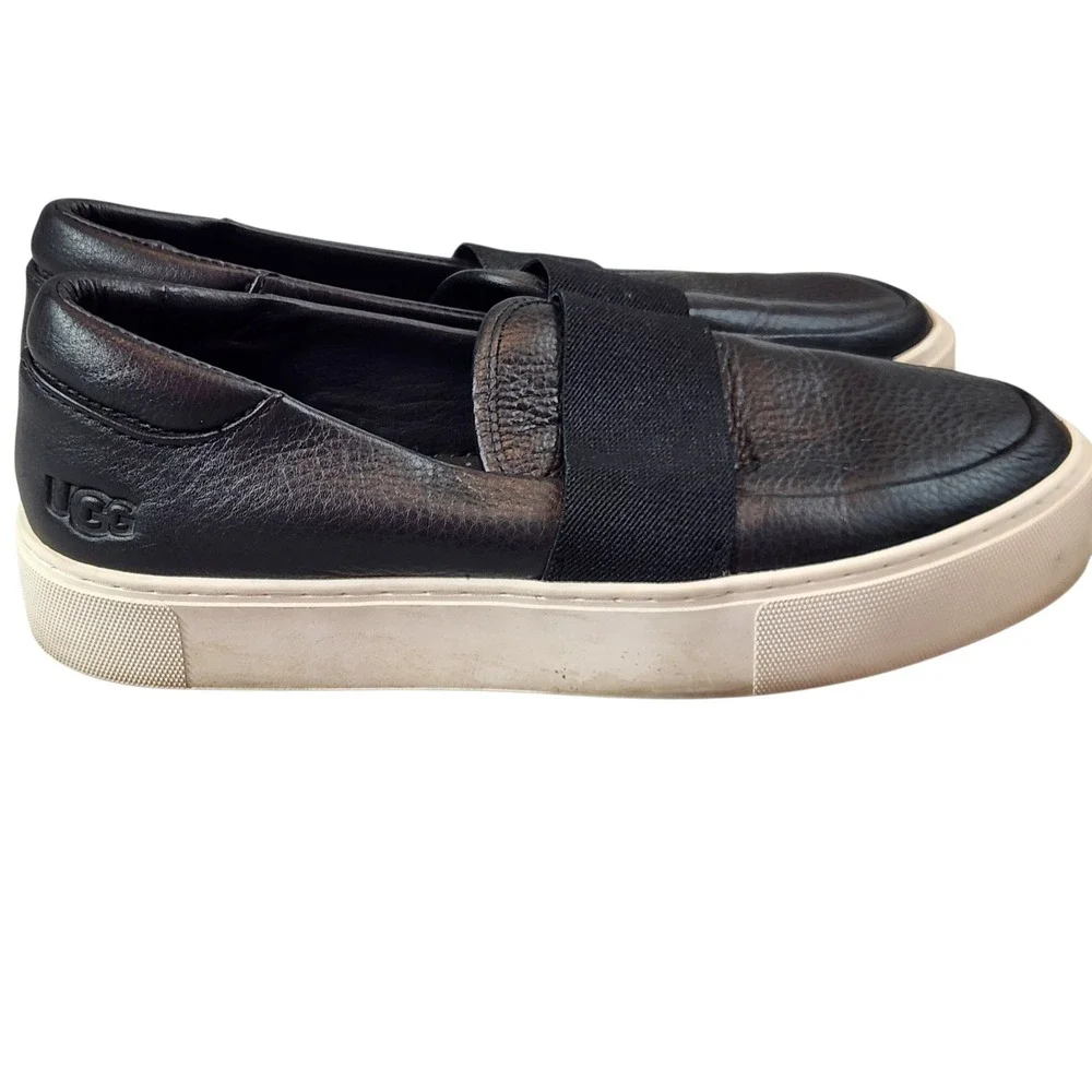 UGG Jass Slip On Sneakers Womens 8 Black Pebbled Leather Platform 1112415